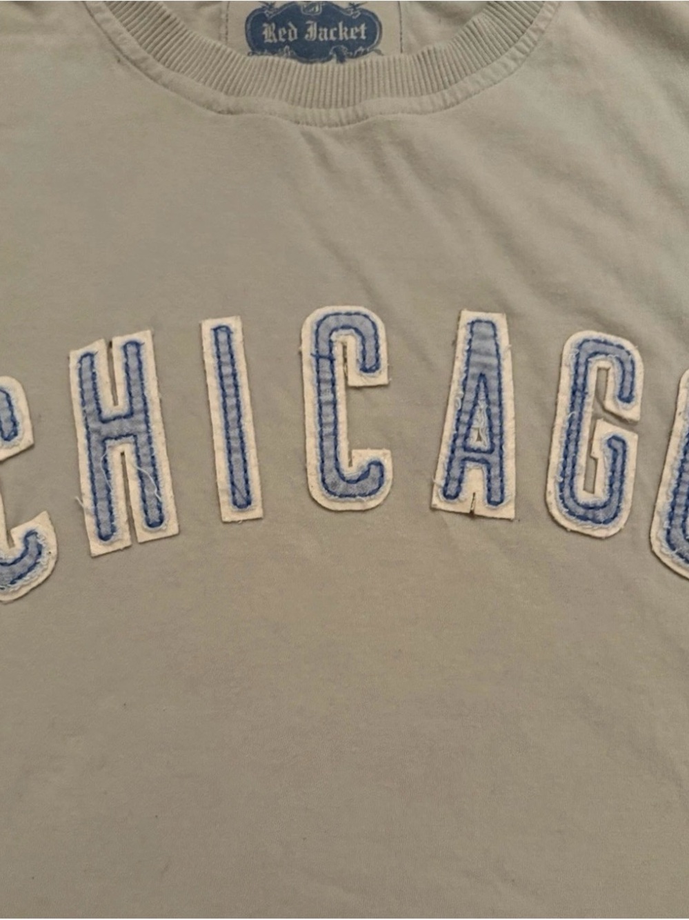 Red Jacket Chicago Cubs Vintage Style Stitched Lettering Gray T-Shirt Size XL